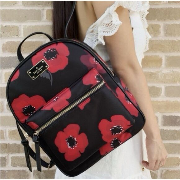 Kate Spade Black and Red Floral Backpack - Picture 4 of 16